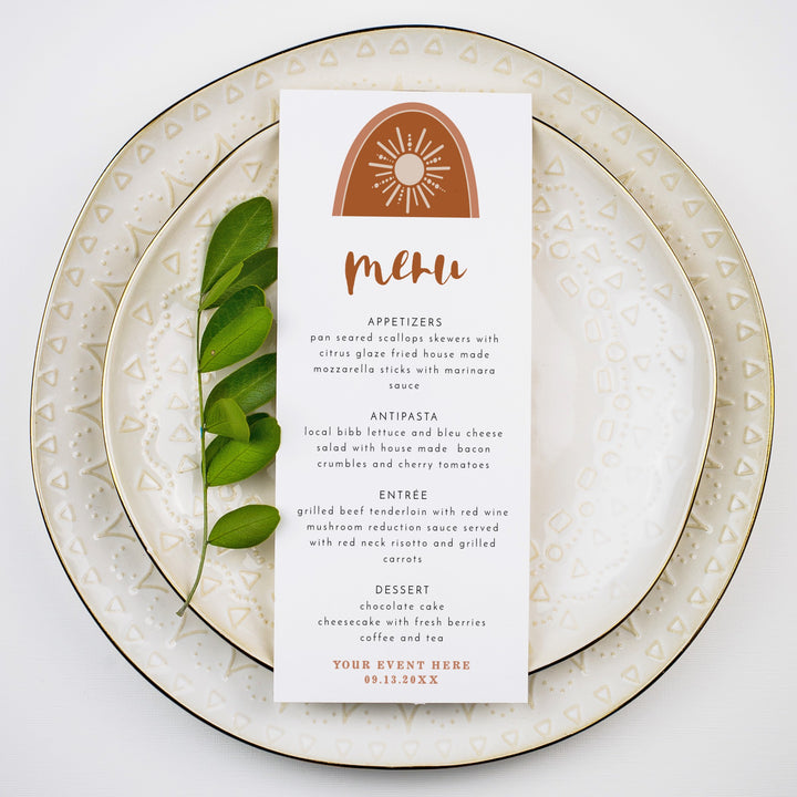 TINLEY Terracotta Boho Sun Menu Cards