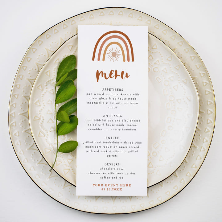 TINLEY Boho Rainbow & Sun Baby Shower Menu Cards