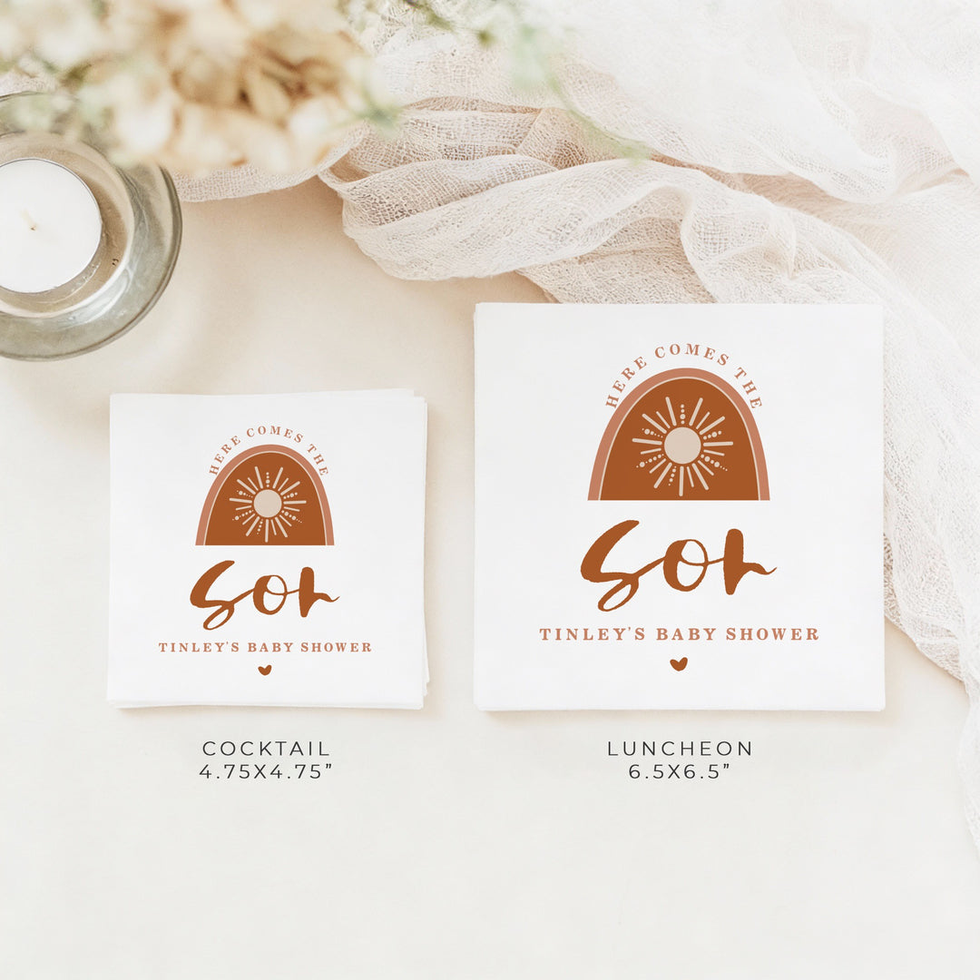 TINLEY Personalized Here Comes the Son Boho Sun Baby Shower Napkins