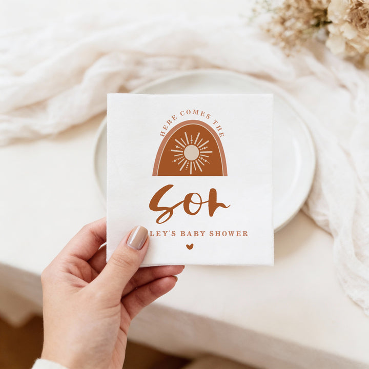TINLEY Personalized Here Comes the Son Boho Sun Baby Shower Napkins