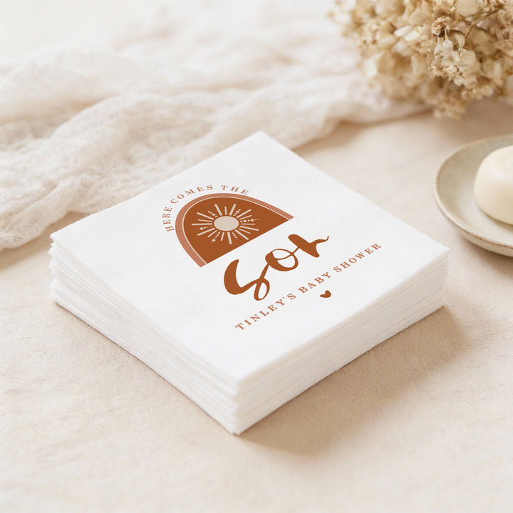 TINLEY Personalized Here Comes the Son Boho Sun Baby Shower Napkins