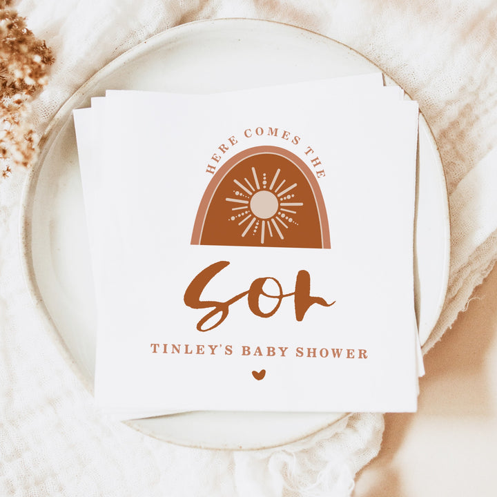 TINLEY Personalized Here Comes the Son Boho Sun Baby Shower Napkins