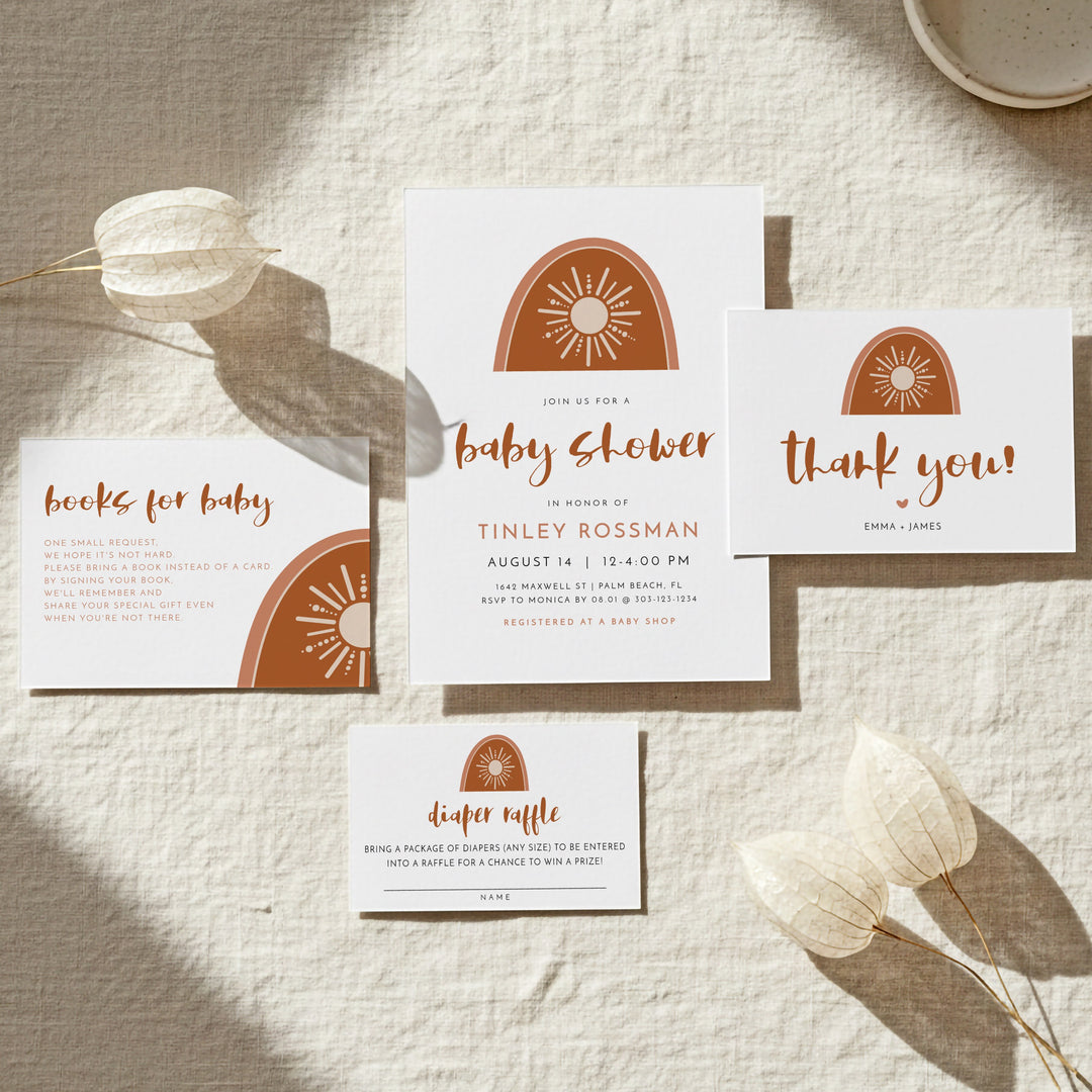 TINLEY Boho Sun Terracotta Baby Shower Invitation Suite