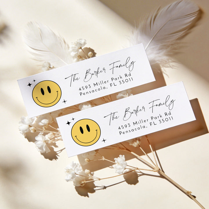 TRAVIS Retro Smiley Face Birthday Party Return Address Labels