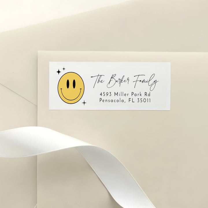 TRAVIS Retro Smiley Face Birthday Party Return Address Labels