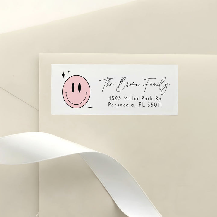 TRAVIS Pink Retro Smiley Face Birthday Party Return Address Labels
