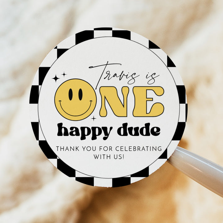 TRAVIS One Happy Dude First Birthday Thank You Gift Stickers
