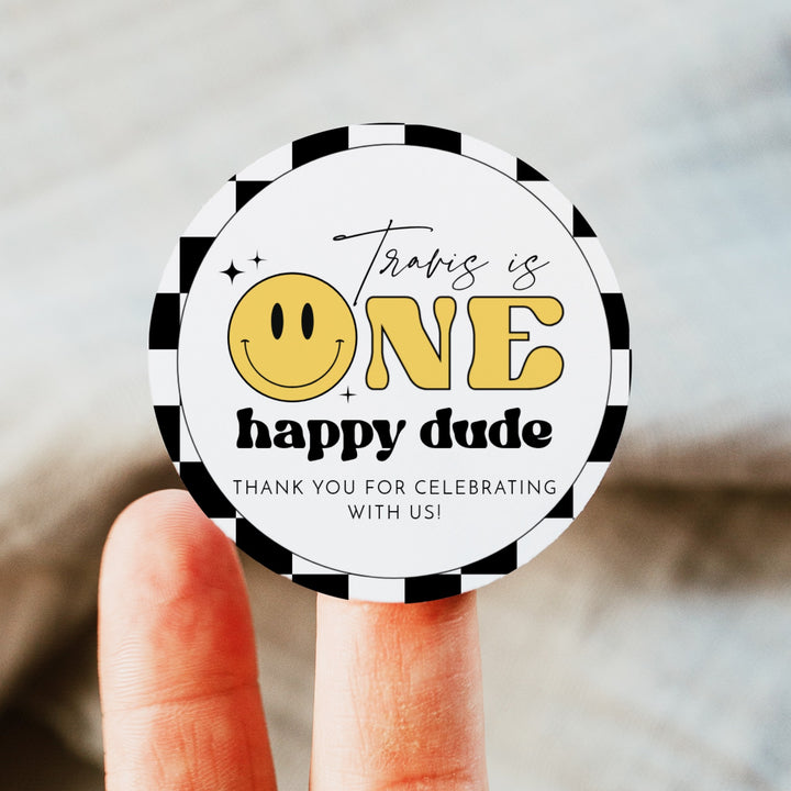 TRAVIS One Happy Dude First Birthday Thank You Gift Stickers