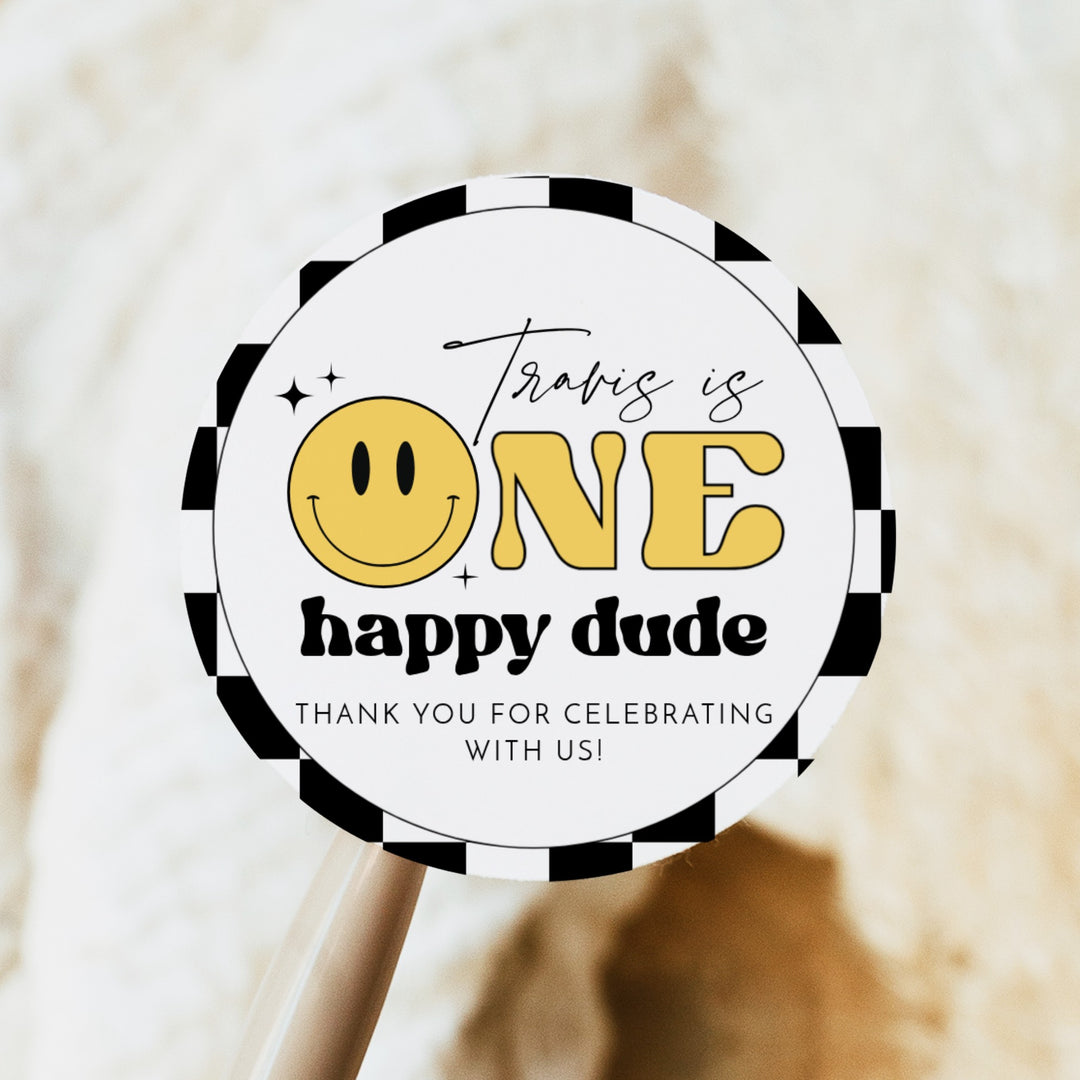 TRAVIS One Happy Dude First Birthday Thank You Gift Stickers