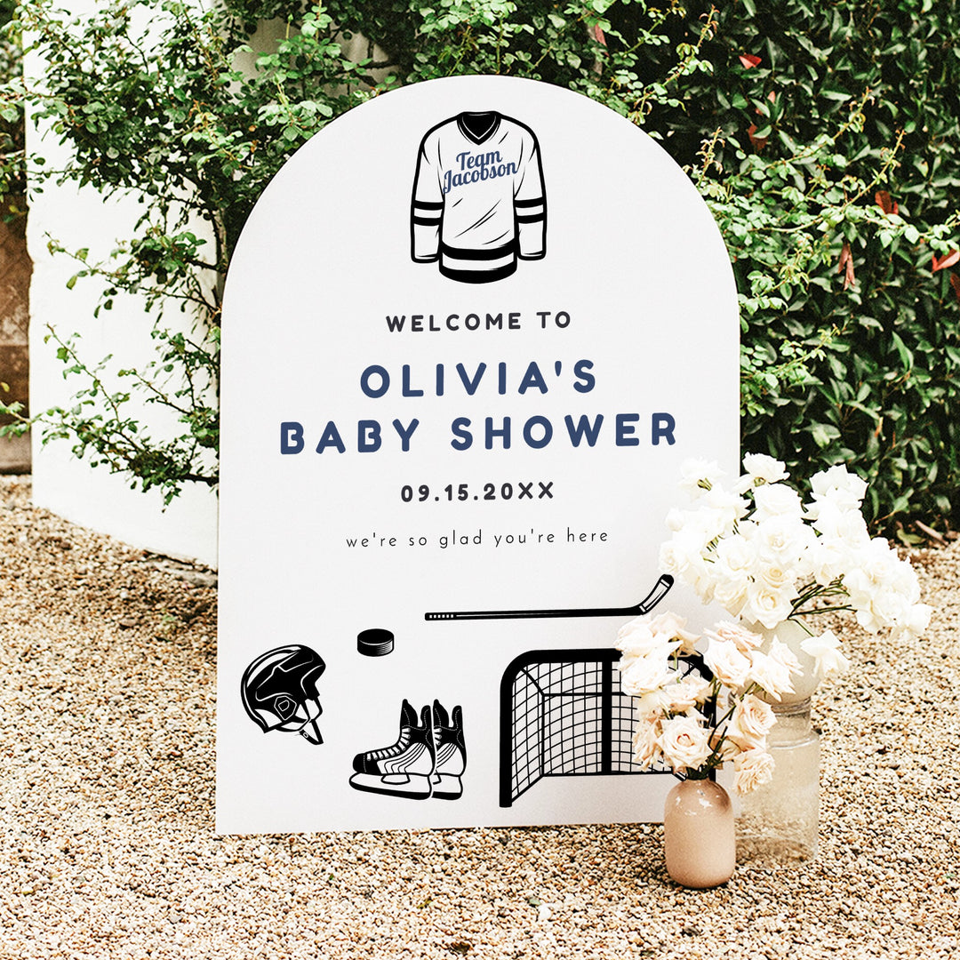 WAYNE Little Rookie Hockey Theme Baby Shower Welcome Sign