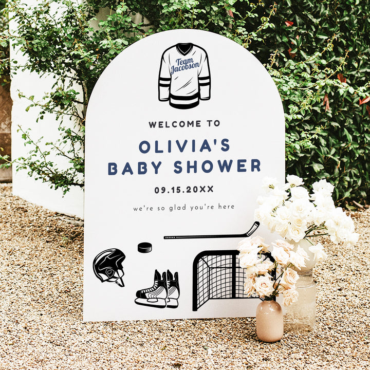 WAYNE Little Rookie Hockey Theme Baby Shower Welcome Sign