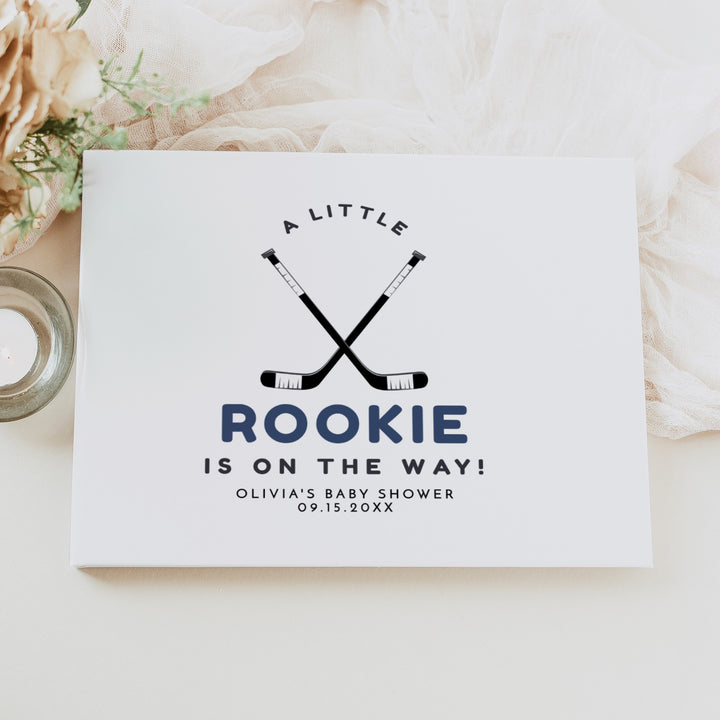 WAYNE Little Rookie on the Way Hockey Baby Shower Guest Book Keepsake