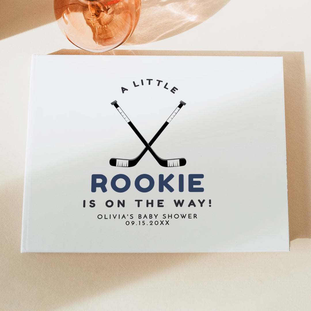 WAYNE Little Rookie on the Way Hockey Baby Shower Guest Book Keepsake