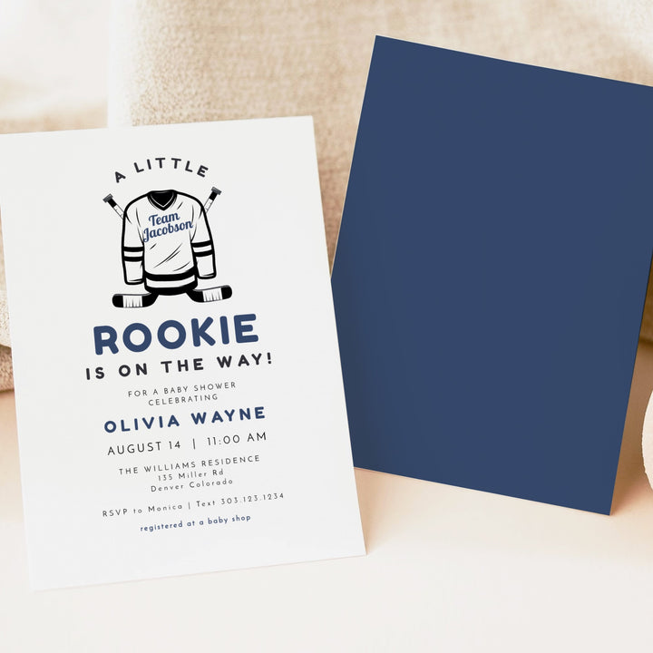 WAYNE A Little Rookie on the Way Hockey Jersey Baby Shower Invitation