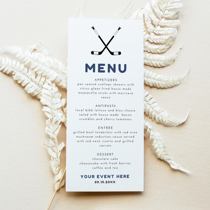WAYNE Hockey Stick and Puck Menu Cards