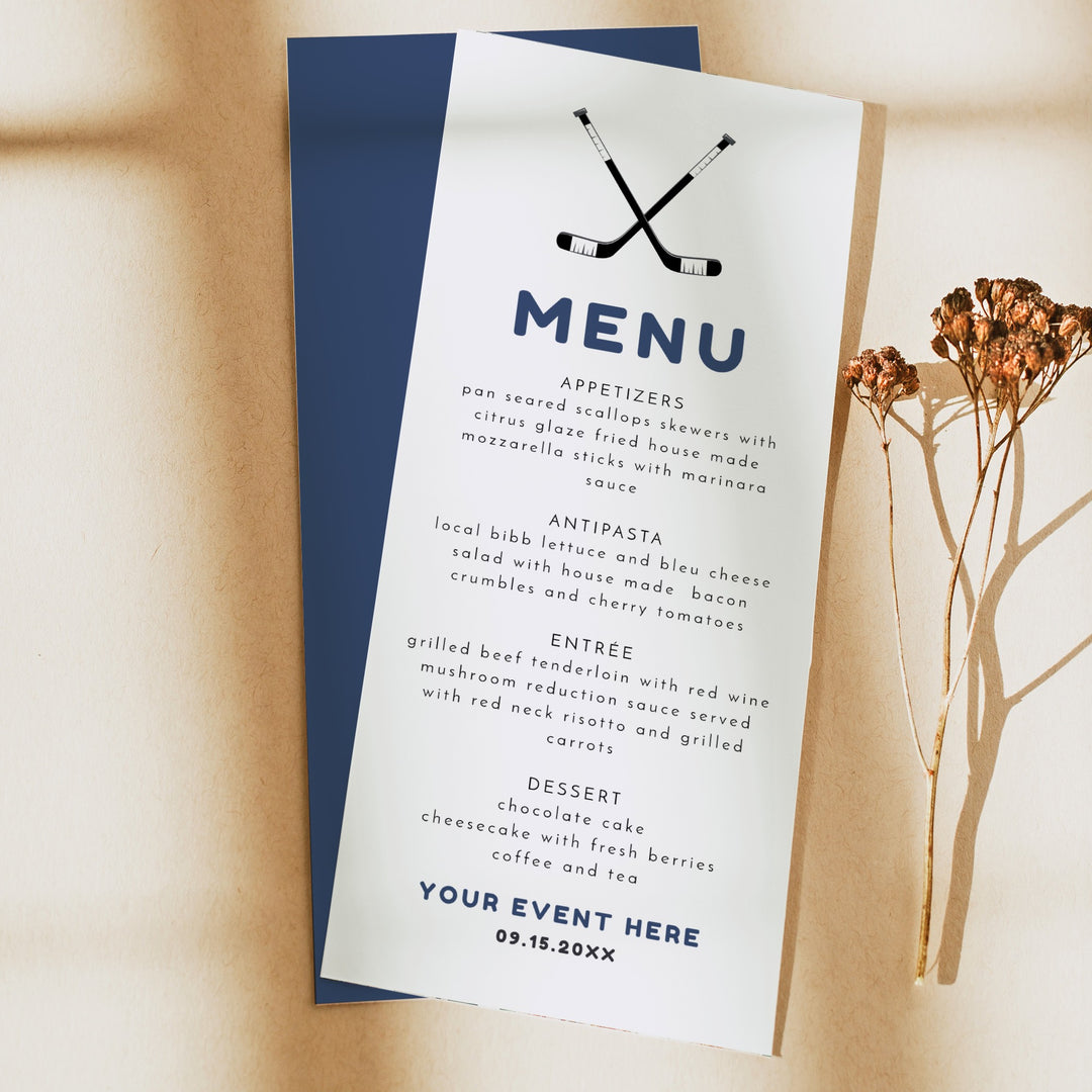 WAYNE Hockey Stick and Puck Menu Cards