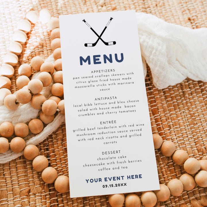 WAYNE Hockey Stick and Puck Menu Cards