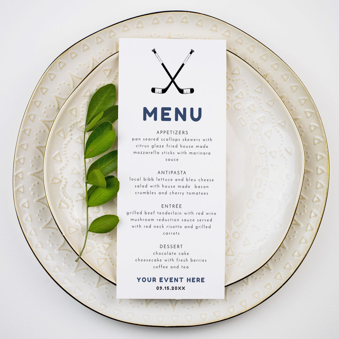 WAYNE Hockey Stick and Puck Menu Cards