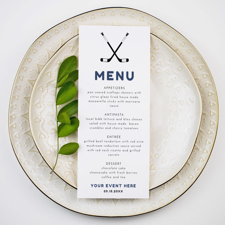 WAYNE Hockey Stick and Puck Menu Cards