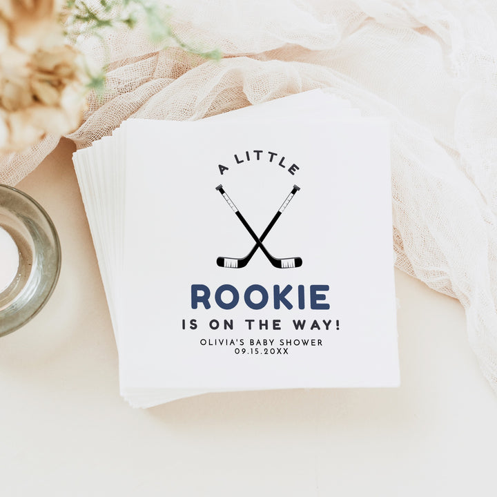 WAYNE Personalized Little Rookie on the Way Hockey Baby Shower Napkins