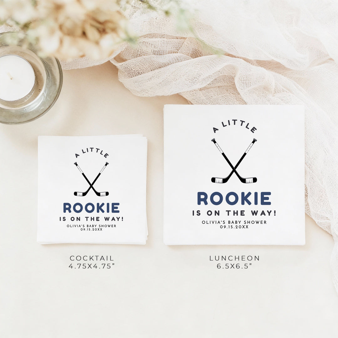 WAYNE Personalized Little Rookie on the Way Hockey Baby Shower Napkins