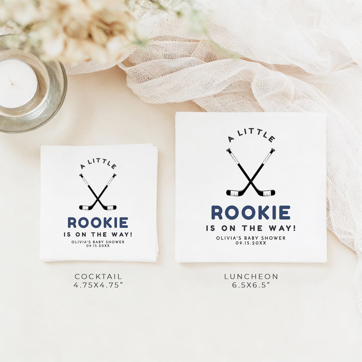WAYNE Personalized Little Rookie on the Way Hockey Baby Shower Napkins
