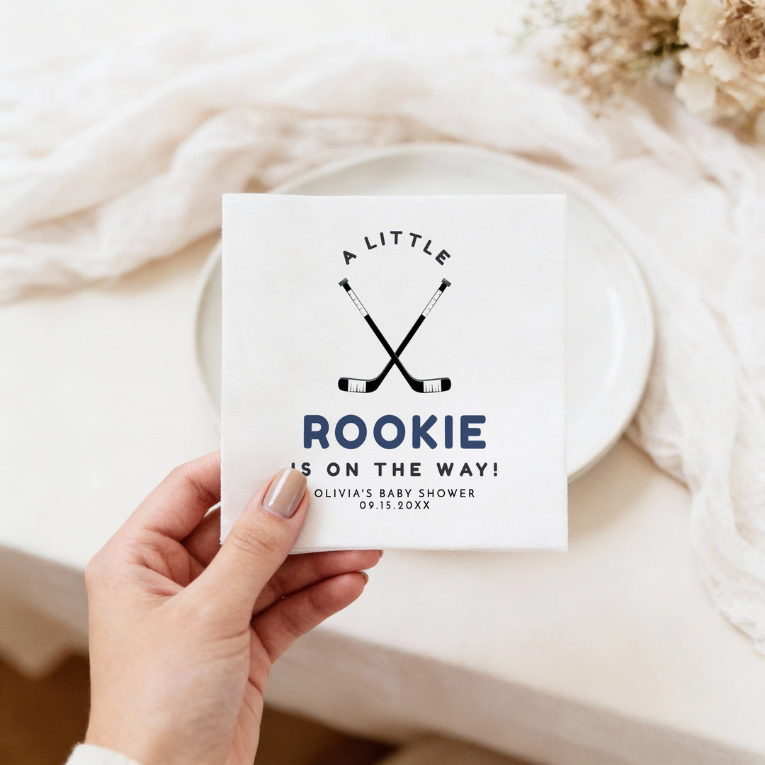 WAYNE Personalized Little Rookie on the Way Hockey Baby Shower Napkins