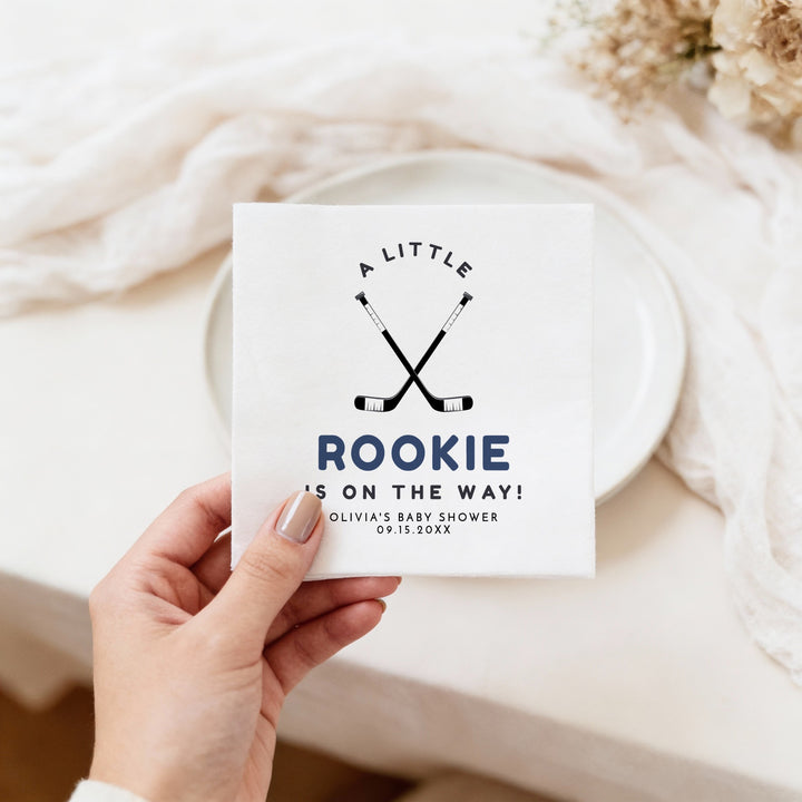WAYNE Personalized Little Rookie on the Way Hockey Baby Shower Napkins