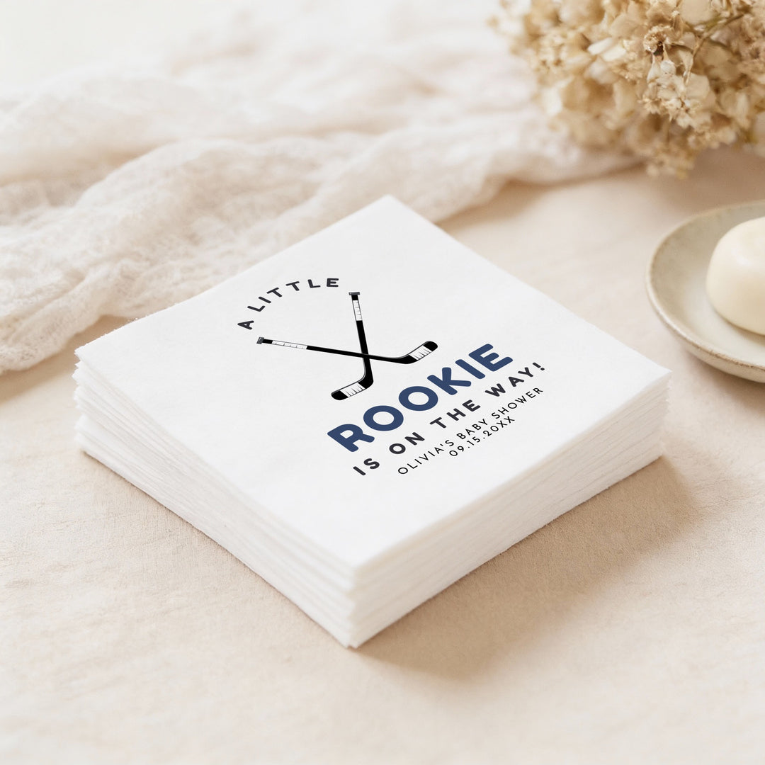 WAYNE Personalized Little Rookie on the Way Hockey Baby Shower Napkins
