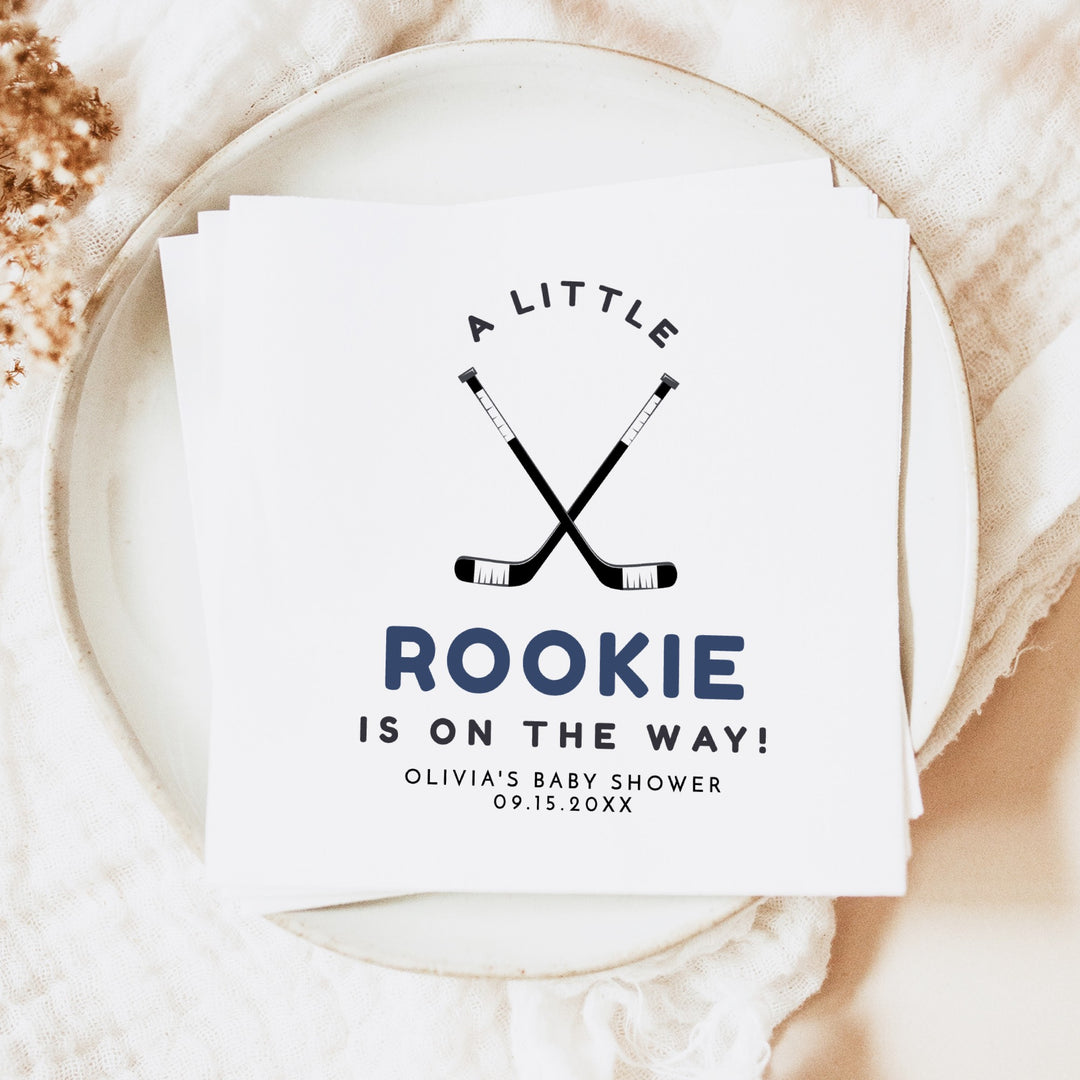 WAYNE Personalized Little Rookie on the Way Hockey Baby Shower Napkins
