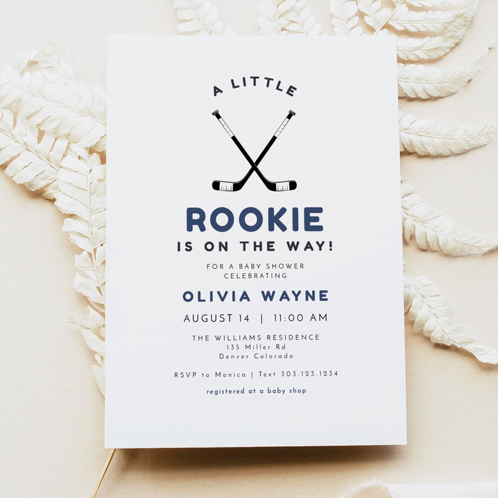 WAYNE A Little Rookie on the Way Hockey Baby Shower Invitation