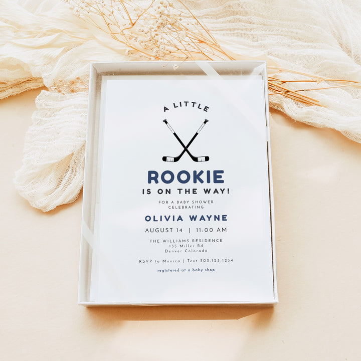WAYNE A Little Rookie on the Way Hockey Baby Shower Invitation
