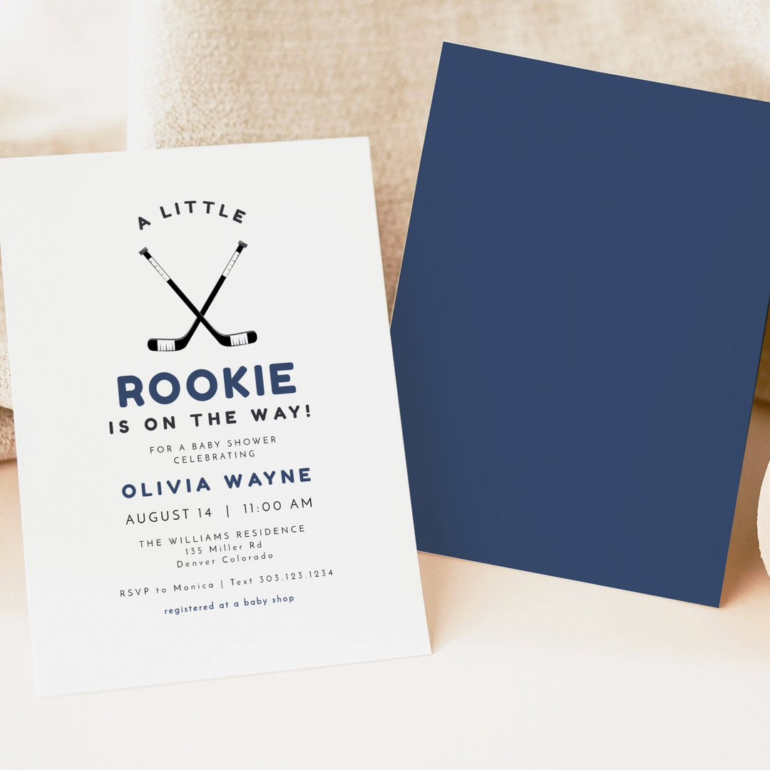WAYNE A Little Rookie on the Way Hockey Baby Shower Invitation