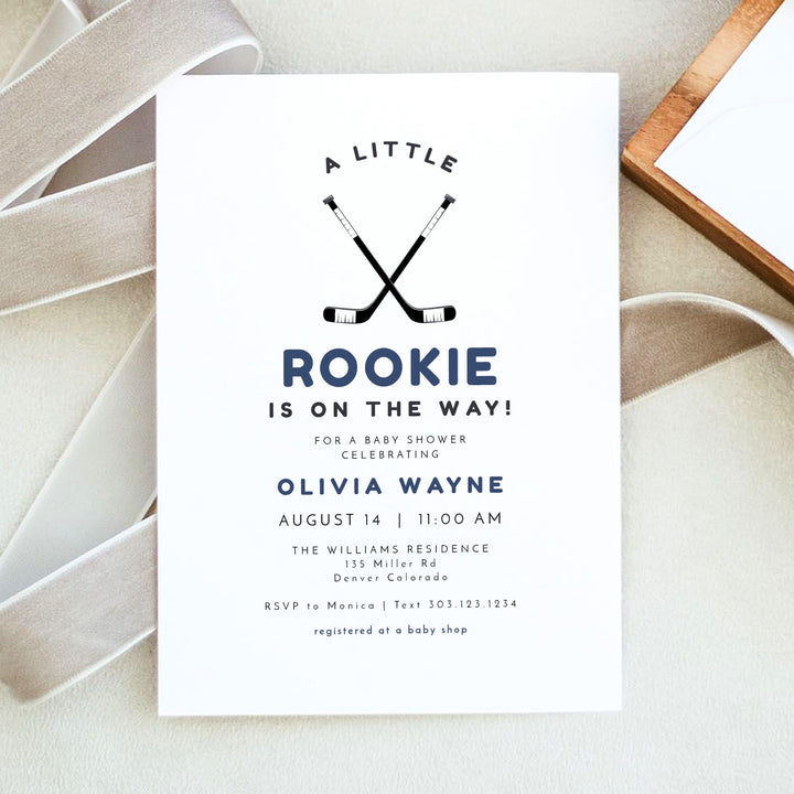 WAYNE A Little Rookie on the Way Hockey Baby Shower Invitation