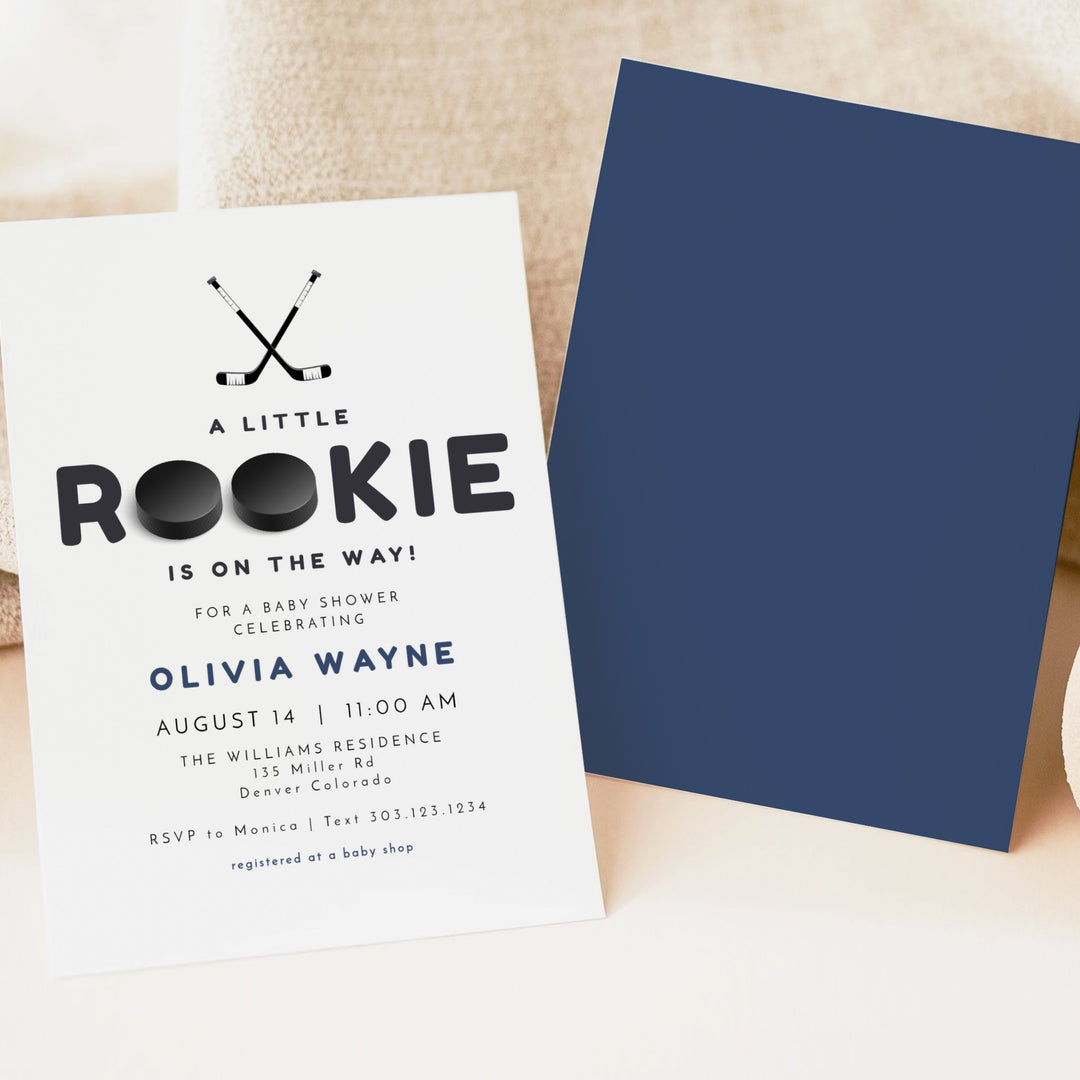 WAYNE Rookie on the Way Hockey Baby Shower Invitation