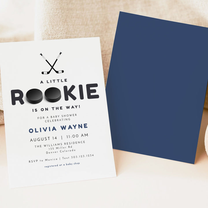 WAYNE Rookie on the Way Hockey Baby Shower Invitation