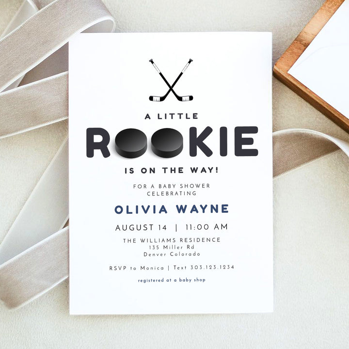 WAYNE Rookie on the Way Hockey Baby Shower Invitation