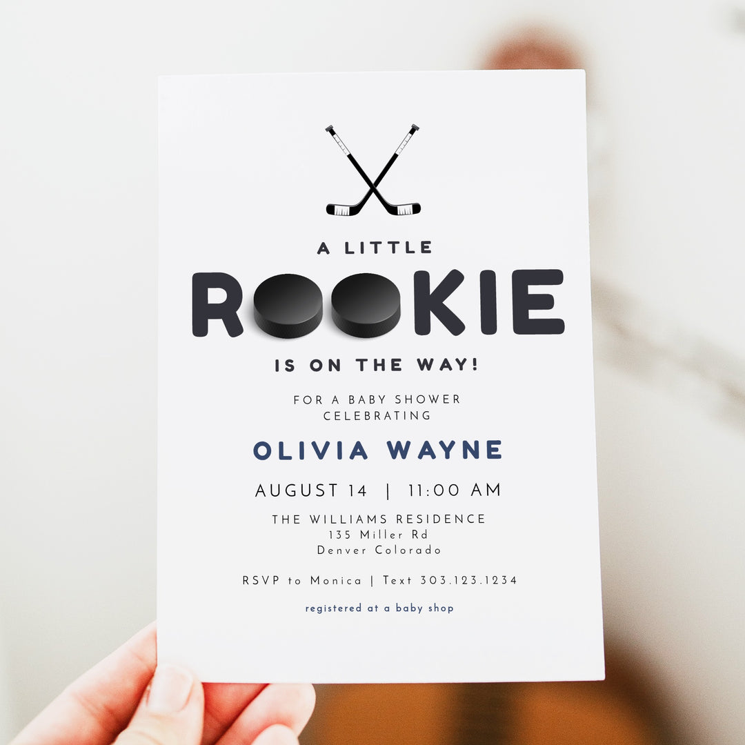 WAYNE Rookie on the Way Hockey Baby Shower Invitation