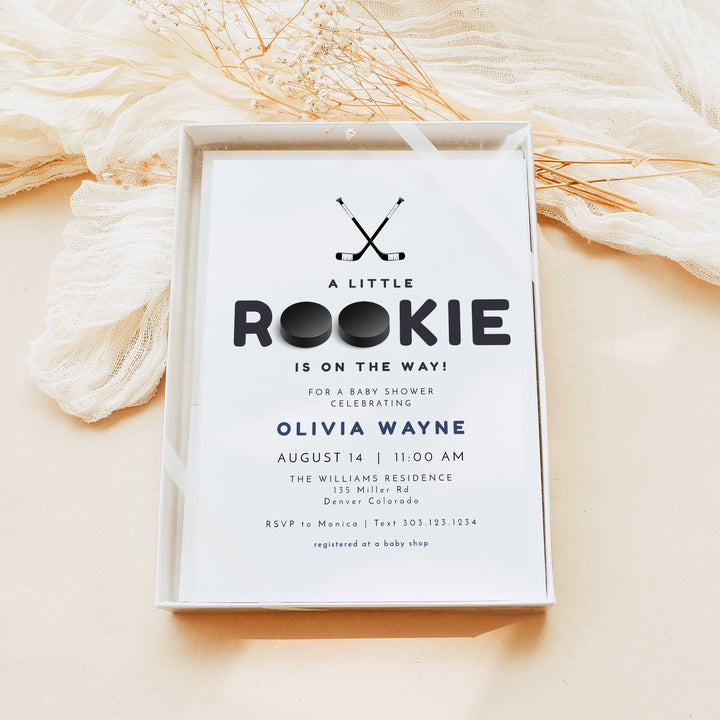 WAYNE Rookie on the Way Hockey Baby Shower Invitation