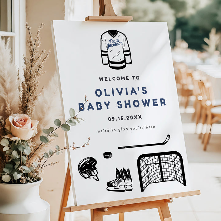 WAYNE Little Rookie Hockey Theme Baby Shower Welcome Sign