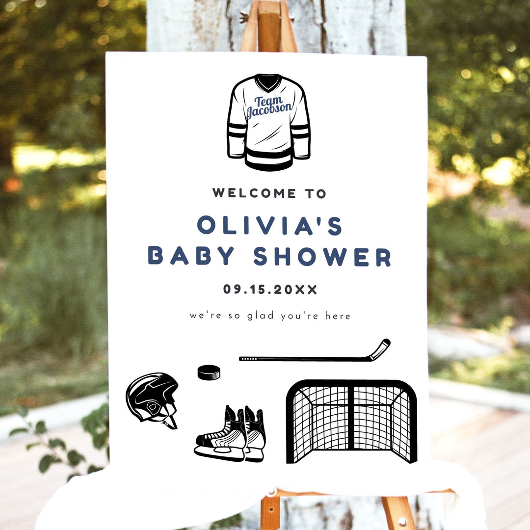 WAYNE Little Rookie Hockey Theme Baby Shower Welcome Sign