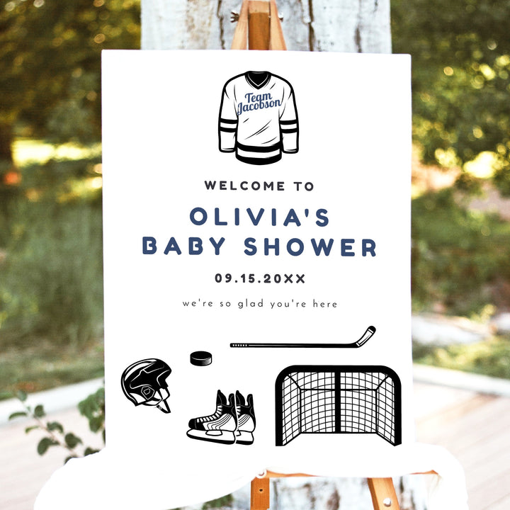 WAYNE Little Rookie Hockey Theme Baby Shower Welcome Sign
