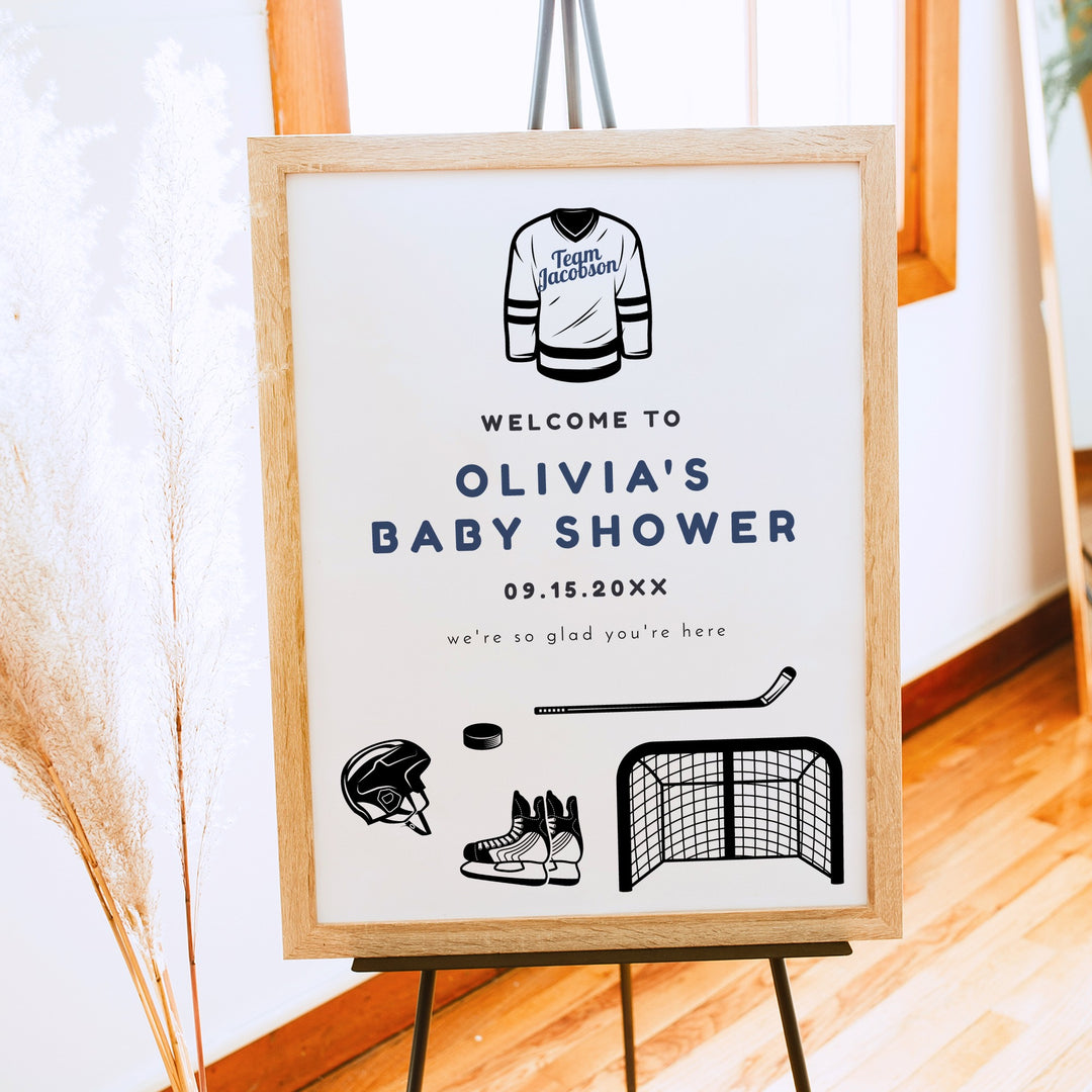 WAYNE Little Rookie Hockey Theme Baby Shower Welcome Sign
