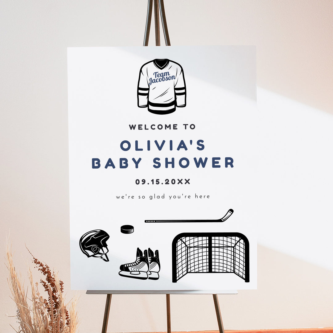 WAYNE Little Rookie Hockey Theme Baby Shower Welcome Sign