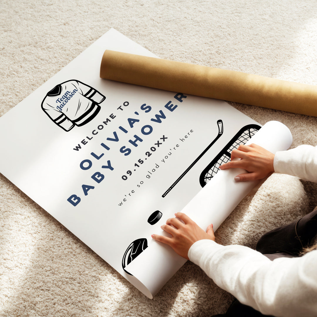 WAYNE Little Rookie Hockey Theme Baby Shower Welcome Sign