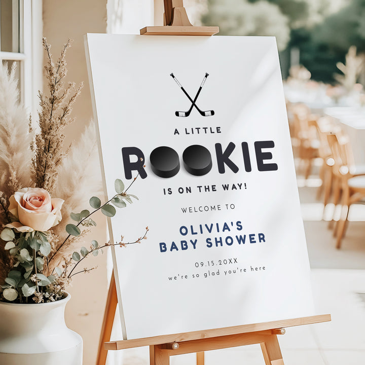 WAYNE Little Rookie Hockey Puck Baby Shower Welcome Sign