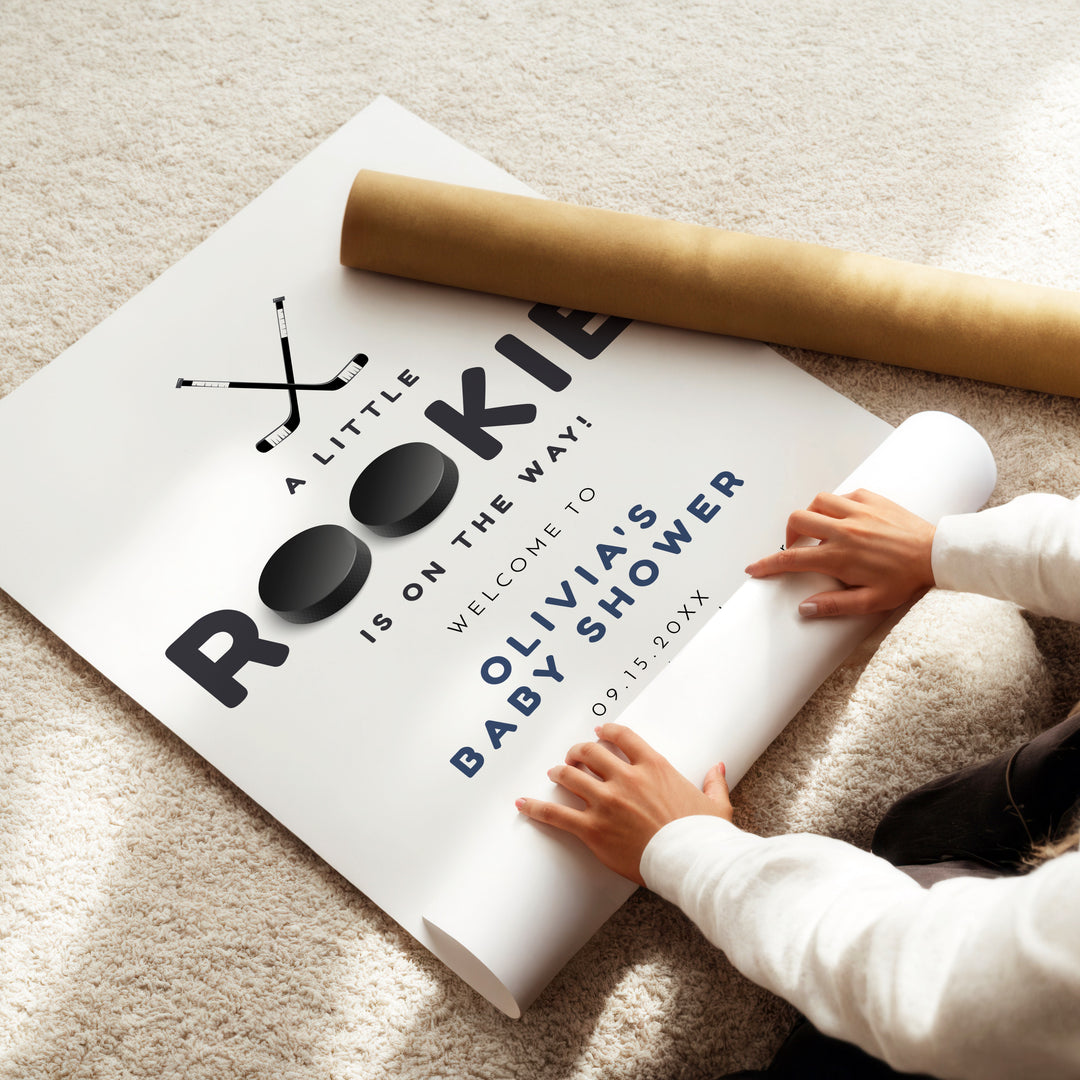 WAYNE Little Rookie Hockey Puck Baby Shower Welcome Sign