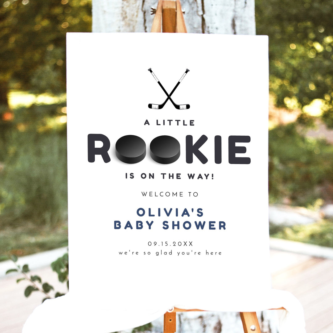 WAYNE Little Rookie Hockey Puck Baby Shower Welcome Sign