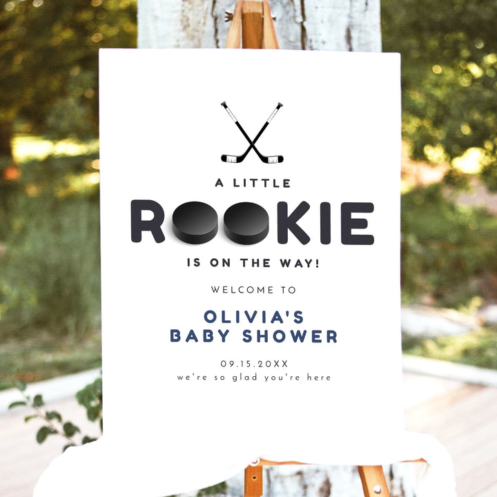 WAYNE Little Rookie Hockey Puck Baby Shower Welcome Sign