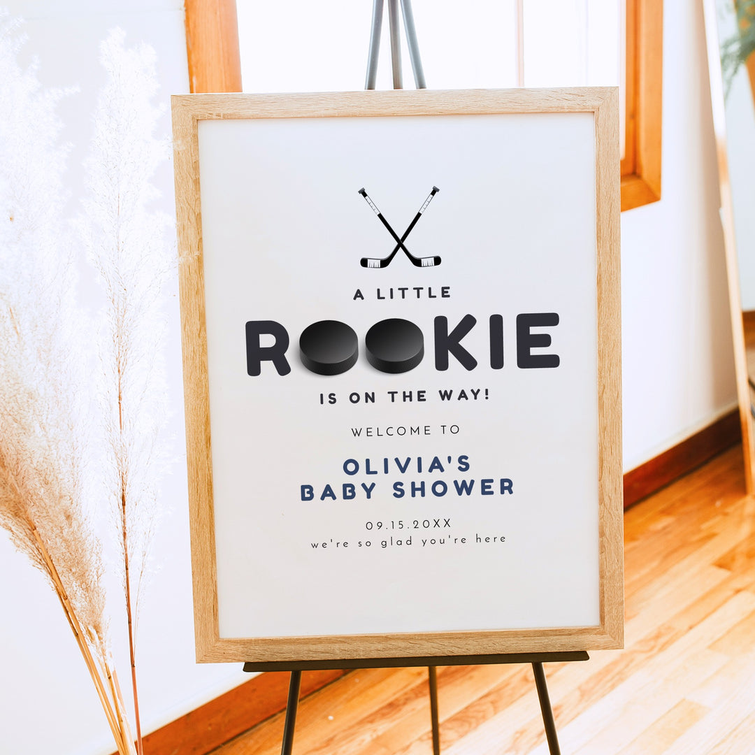WAYNE Little Rookie Hockey Puck Baby Shower Welcome Sign